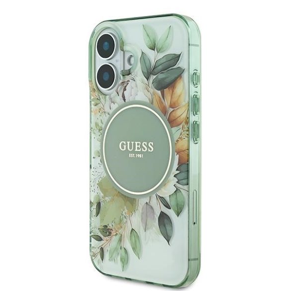 Guess iPhone 16 Magsafe IML Flower & Tonal Circle (GUHMP16SHFWBDCEN) Magsafe kompatibilis hátlap, tok, zöld