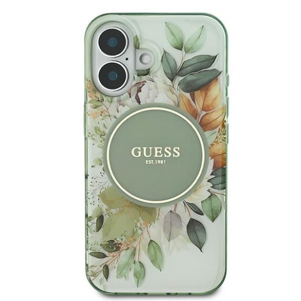 Guess iPhone 16 Magsafe IML Flower & Tonal Circle (GUHMP16SHFWBDCEN) Magsafe kompatibilis hátlap, tok, zöld