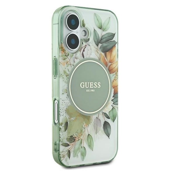 Guess iPhone 16 Magsafe IML Flower & Tonal Circle (GUHMP16SHFWBDCEN) Magsafe kompatibilis hátlap, tok, zöld