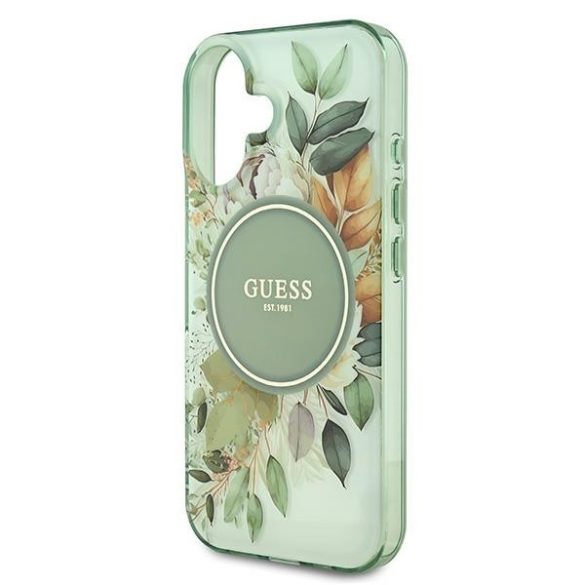 Guess iPhone 16 Magsafe IML Flower & Tonal Circle (GUHMP16SHFWBDCEN) Magsafe kompatibilis hátlap, tok, zöld