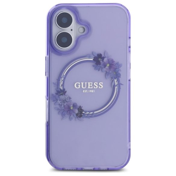 Guess iPhone 16 Magsafe IML Flowers Wreath (GUHMP16SHFWFCU) Magsafe kompatibilis hátlap, tok, lila