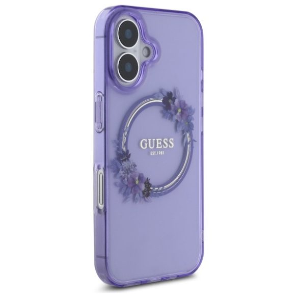 Guess iPhone 16 Magsafe IML Flowers Wreath (GUHMP16SHFWFCU) Magsafe kompatibilis hátlap, tok, lila