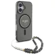 Guess iPhone 16 Magsafe IML Glitter With Pearl Strap (GUHMP16SHGCRELSK) MagSafe hátlap, tok, fekete