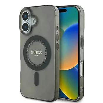   Guess GUHMP16SPFTDTEK iPhone 16 6.1" fekete/fekete keménytok IML Strassz MagSafe