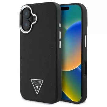   Guess iPhone 16 Magsafe Grained Triangle (GUHMP16SPGTSPSK) MagSafe hátlap, tok, fekete