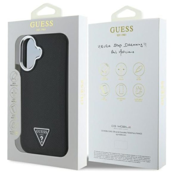 Guess iPhone 16 Magsafe Grained Triangle (GUHMP16SPGTSPSK) Magsafe kompatibilis hátlap, tok, fekete