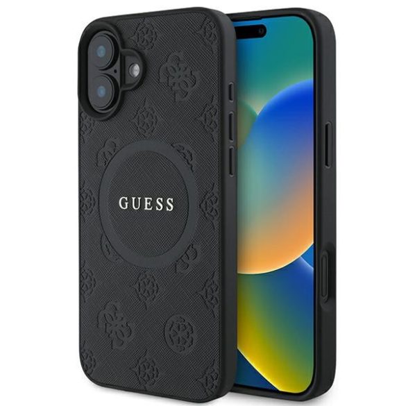 Guess iPhone 16 Magsafe Saffiano Peony Classic Logo (GUHMP16SPSAPSMEK) Magsafe kompatibilis hátlap, tok, fekete