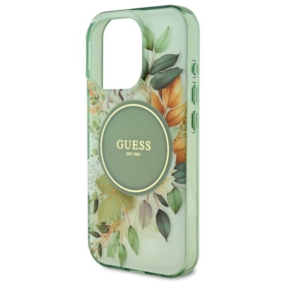 Guess iPhone 16 Pro Max Magsafe IML Flower & Tonal Circle (GUHMP16XHFWBDCEN) Magsafe kompatibilis hátlap, tok, zöld