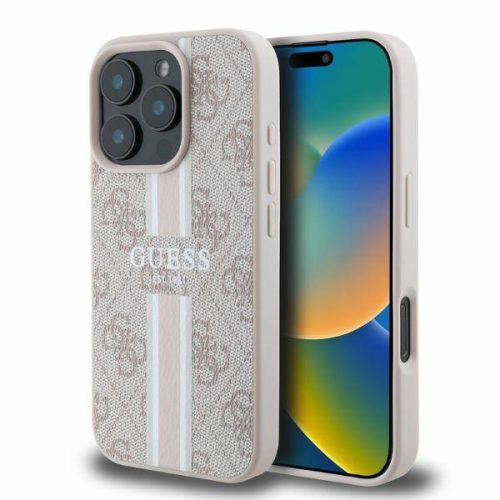 Guess GUHMP16XP4RPSP 4G Printed Stripes MagSafe Apple iPhone 16 Pro Max hátlap tok, rózsaszín