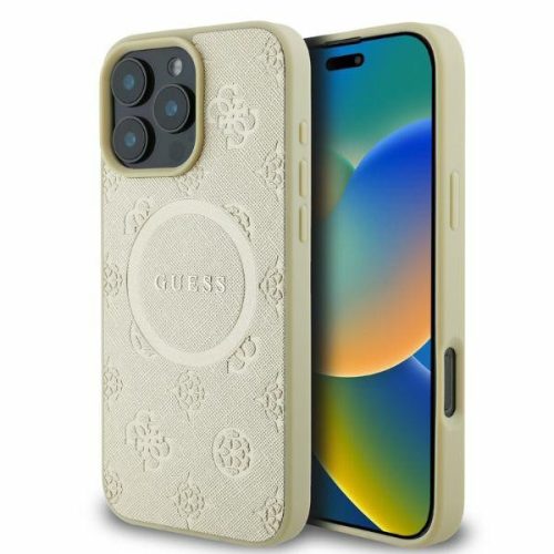 Guess GUHMP16XPSAPSMED Saffiano Peony Classic Logo MagSafe iPhone 16 Pro Max 6.9", hátlap, tok, arany