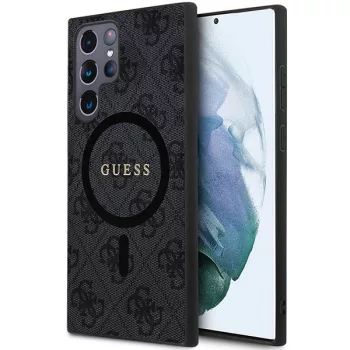   Guess 4G Collection Leather Metal Logo MagSafe GUHMS24LG4GFRK hátlap, tok Samsung Galaxy S24 Ultra, fekete