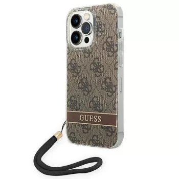   Guess GUOHCP14LH4STW iPhone 14 Pro 6.1 "a hátlap, tok 4G Print Strap, barna