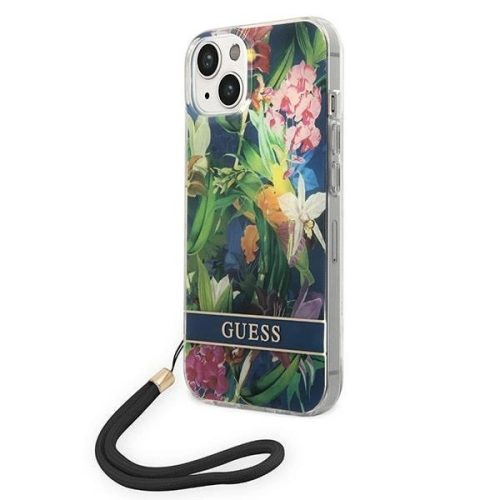 Guess GUOHCP14SHFLSB iPhone 14 6.1 " hátlap, tok Flower Strap, kék