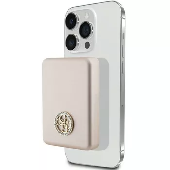   Guess 4G Strassed Metal Logo MagSafe Powerbank (GUPBM5AL4DMK) MagSafe kompatibilis hordozható külső akkumulátor és vezeték nélküli töltő, 5000 mAh, 15W, rozéarany
