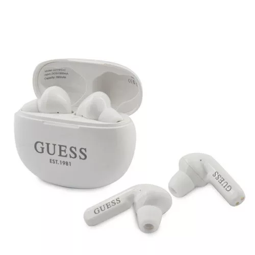 Guess TWS Bluetooth headset, fülhallgató, töltő (GUTWS1CWH) tokkal, fehér