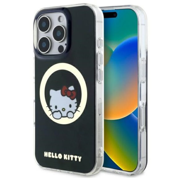 Hello Kitty iPhone 16 Pro Magsafe IML Sweet Kitty (HKHMP16LHSWKK) Magsafe kompatibilis hátlap, tok, fekete