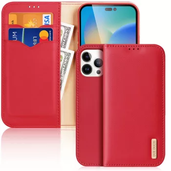   Dux Ducis Hivo bőr Flip Cover eredeti bőr oldalra nyíló tok kártyatartóval iPhone 14 Pro Max, piros
