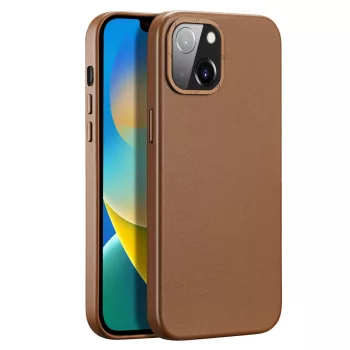   Dux Ducis Grit bőr tok iPhone 14 Plus Elegáns műbőr borítás (MagSafe), barna
