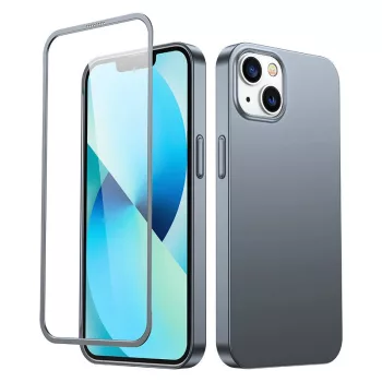   Joyroom 360 Teljes tok elülső és hátsó tok, iPhone 13 + edzett üvegfólia képernyővédő, szürke