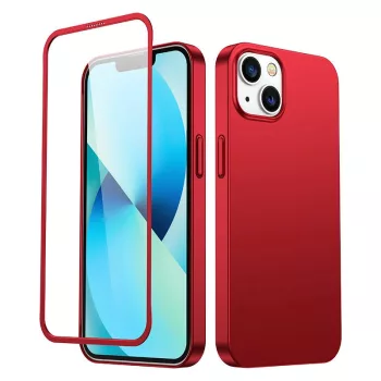   Joyroom 360 Full Case elülső és hátsó borítás iPhone 13 + edzett üvegfólia képernyővédő, piros