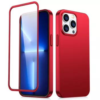   Joyroom 360 Full Case elülső és hátsó borítás iPhone 13 Pro Max + edzett üvegfólia képernyővédő, piros