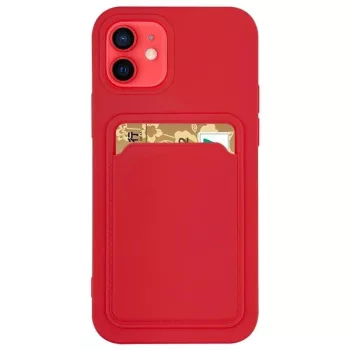   Card Case Silicone Cover Wallet with Card Slot tok Samsung Galaxy S21 Ultra 5G, piros