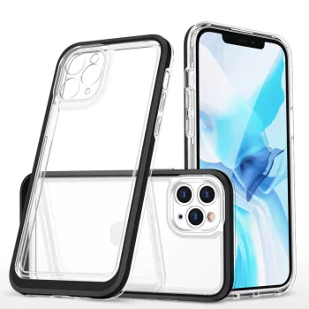   Clear 3in1 Case iPhone 11 Pro Max ütésálló hátlap, tok, átlátszó-fekete