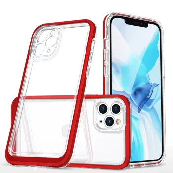   Clear 3in1 Case iPhone 11 Pro Max ütésálló hátlap, tok, átlátszó-piros