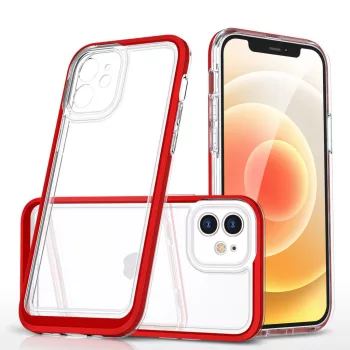  Clear 3in1 Case iPhone 12 ütésálló hátlap, tok, átlátszó-piros
