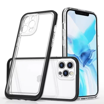   Clear 3in1 Case iPhone 12 Pro ütésálló hátlap, tok, átlátszó-fekete