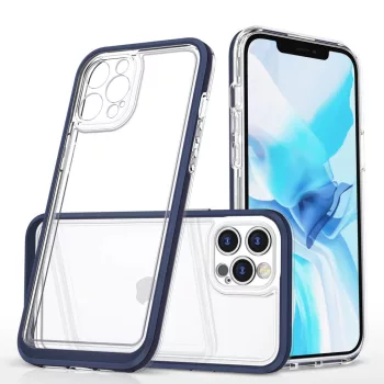   Clear 3in1 Case iPhone 12 Pro Max ütésálló hátlap, tok, átlátszó-kék