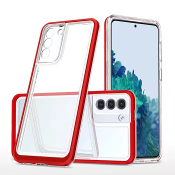   Clear 3in1 Case Samsung Galaxy S21 Plus ütésálló hátlap, tok, átlátszó-piros