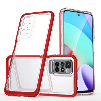   Clear 3in1 Case Xiaomi Redmi 10 ütésálló hátlap, tok, átlátszó-piros