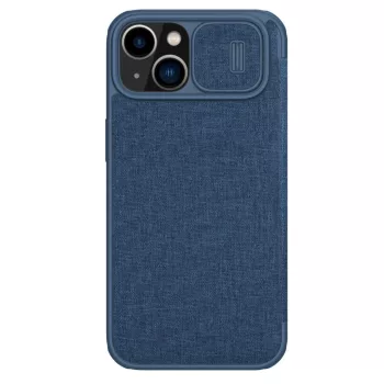   Nillkin Qin Qin Cloth Pro Case tok iPhone 14 Plus oldalra nyíló tok, kék