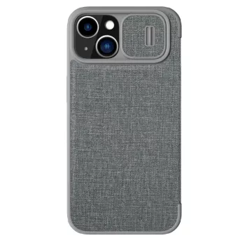   Nillkin Qin Qin Cloth Pro Case iPhone 14 Plus oldalra nyíló tok, szürke