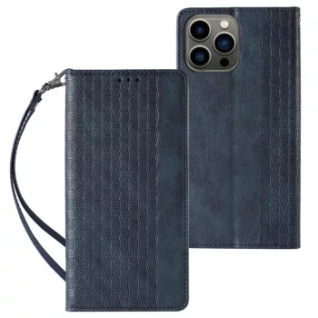   Magnet Strap oldalra nyíló tok iPhone 13 Pro Pouch Wallet + Mini Lanyard Pendant, kék