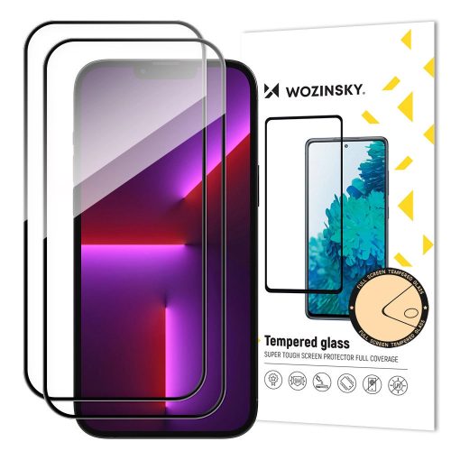 Wozinsky 2db szuper tartós, Full Glue teljes kijelzős edzett üvegfólia, (tokbarát) iPhone 14 Pro, fekete
