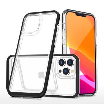   Clear 3in1 Case iPhone 14 Pro ütésálló hátlap, tok, átlátszó-fekete