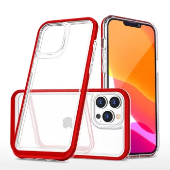   Clear 3in1 Case iPhone 14 Pro Max ütésálló hátlap, tok, átlátszó-piros