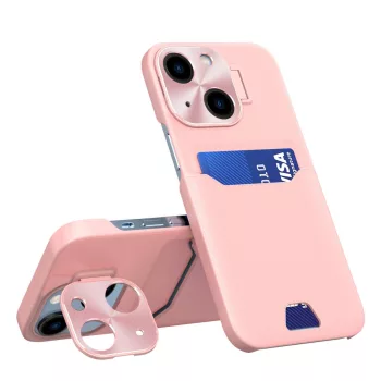   Leather Stand Case tok iPhone 14 Plus cover card wallet with stand, rózsaszín