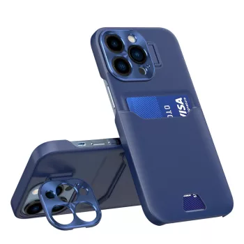   Leather Stand Case tok iPhone 14 Pro Max cover card wallet with stand, kék