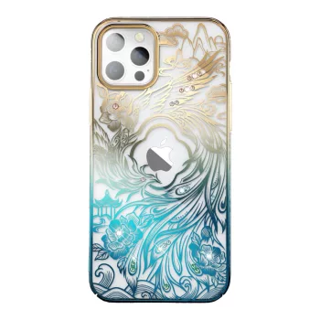   Kingxbar Phoenix Luxus iPhone 14 Pro tok kristályokkal, arany, kék