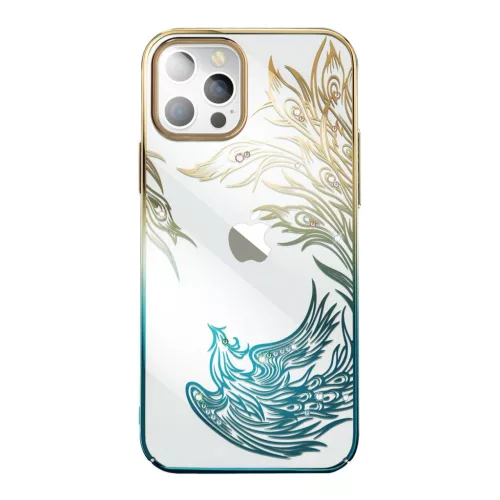 Kingxbar Phoenix Luxus iPhone 14 Plus tok kristályokkal, arany, kék