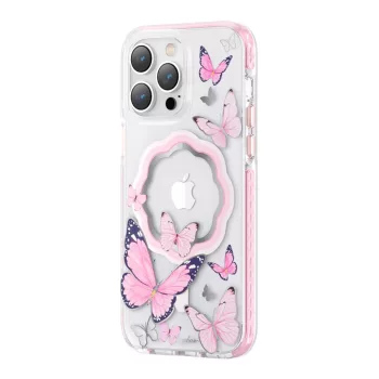   Kingxbar Butterfly sorozatú mágneses tok iPhone 14 Plus MagSafe tok pillangókkal, rózsaszín