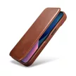 iCarer CE olajviasz prémium bőr fóliatok iPhone 14 Plus mágneses flip tok MagSafe, barna