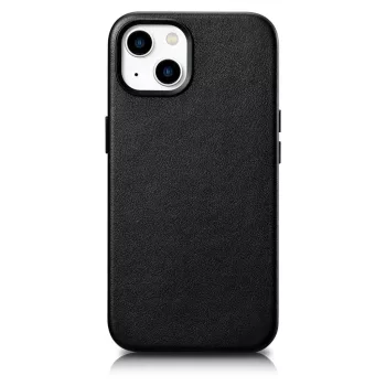   iCarer tok Bőrborítás iPhone 14 Plus MagSafe valódi bőr tok, fekete