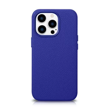   iCarer Litchi prémium bőr tok iPhone 14 Pro mágneses bőr tok MagSafe, sötétkék