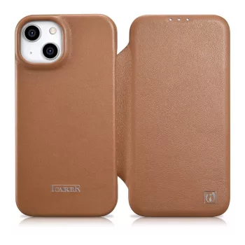   iCarer CE prémium bőr fóliatok iPhone 14 Plus mágneses bőr flip fóliatok MagSafe, barna
