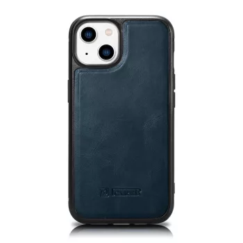   iCarer Leather Oil Wax tok természetes bőrrel iPhone 14 Plus, kék