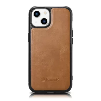   iCarer Leather Oil Wax tok természetes bőrrel iPhone 14 Plus, barna